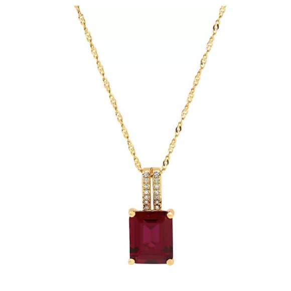 14k Gold Over Silver Lab-Created Ruby & Diamond Accent Pendant 18in - Picture 1 of 6